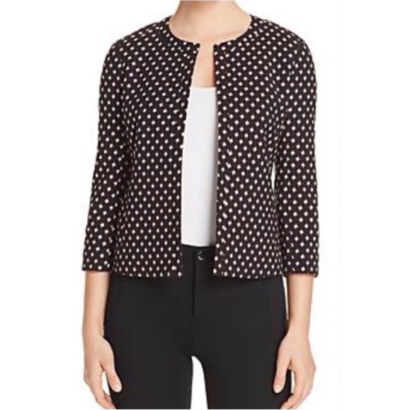 KATE SPADE Diamond Jacquard Crew Neck Fitted 3/4 Length Sleeve Jacket Black